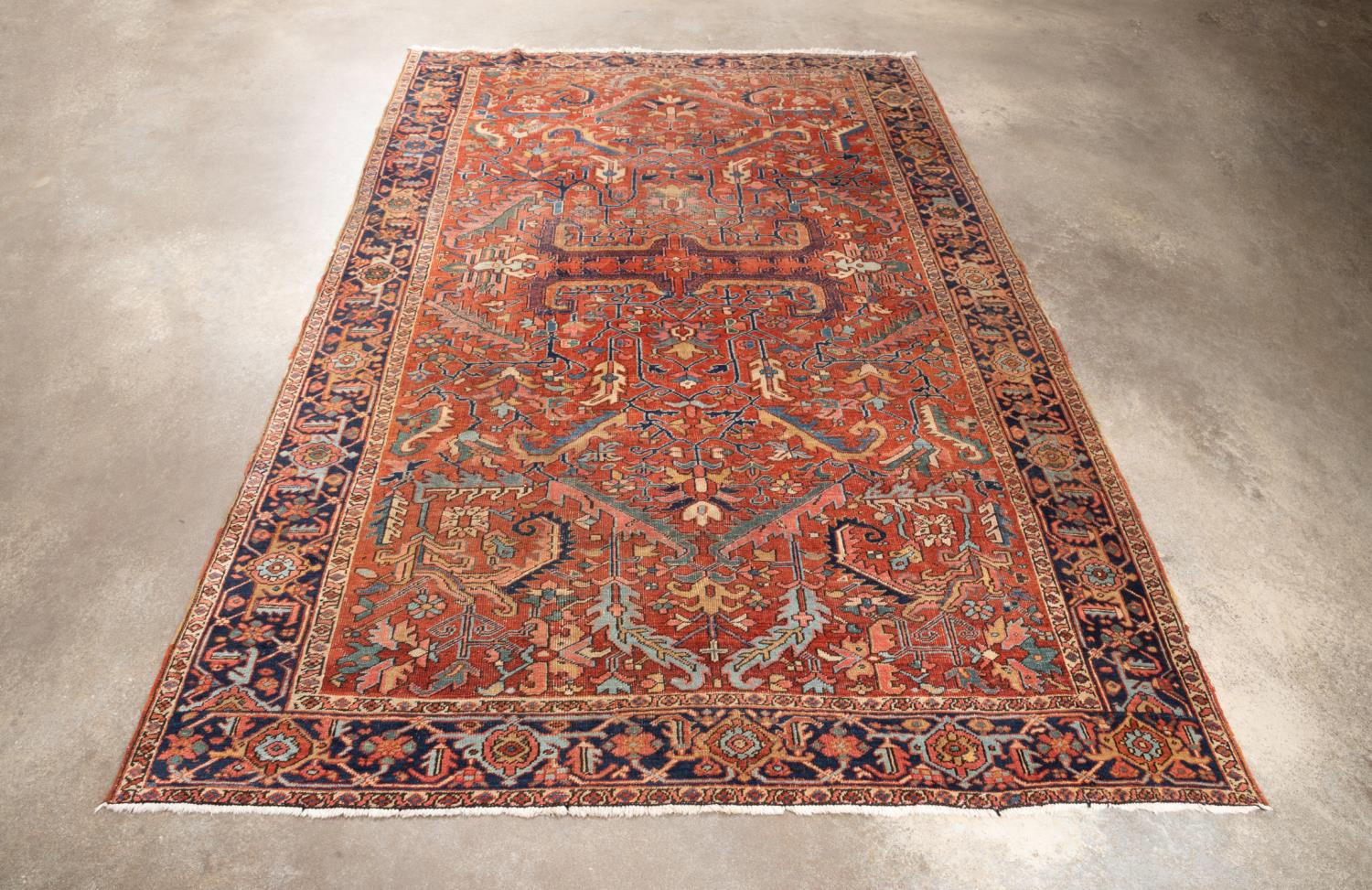 ANTIQUE HAND KNOTTED WOOL PERSIAN HERIZ,