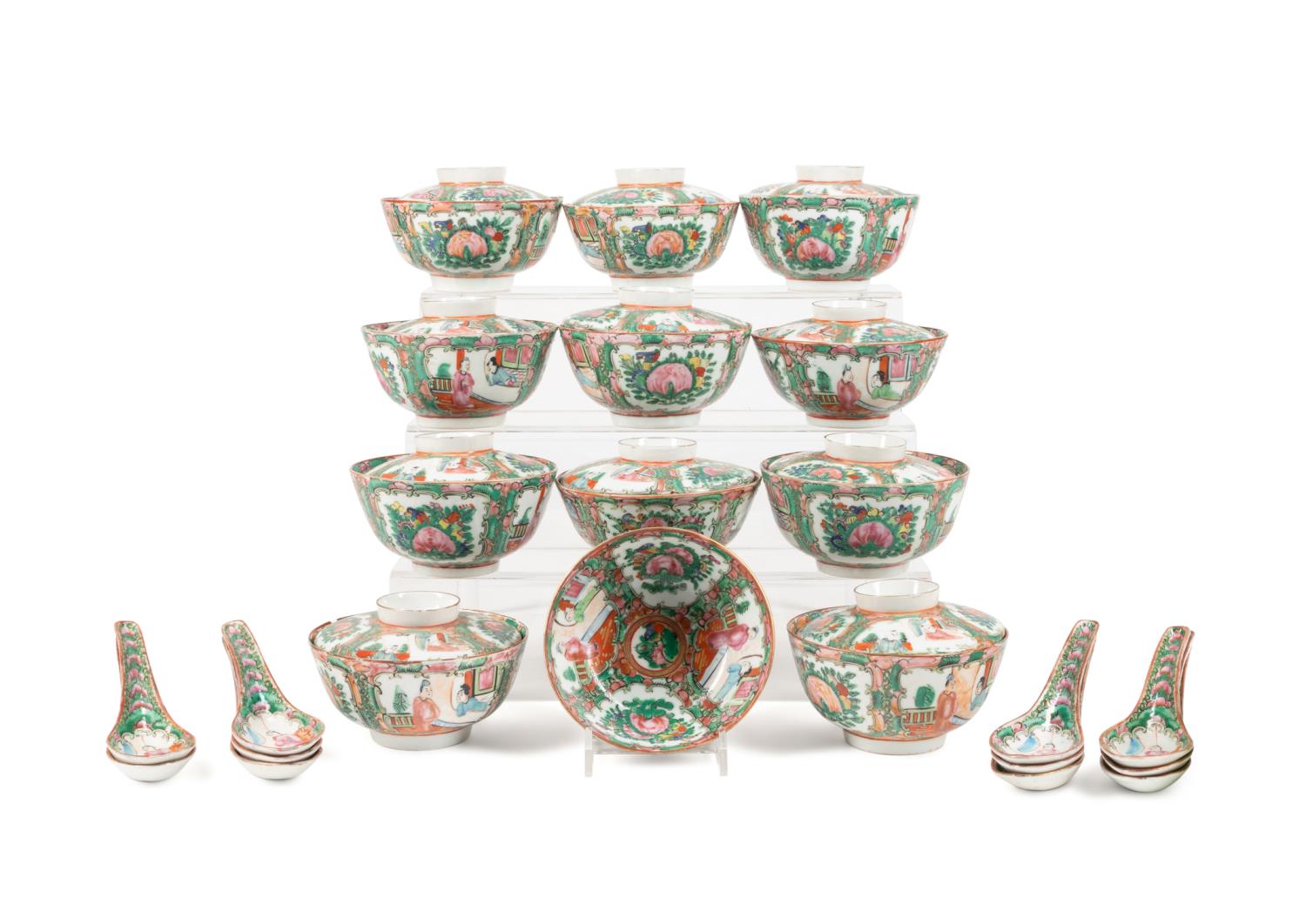 23PCS CHINESE ROSE MEDALLION RICE BOWLS