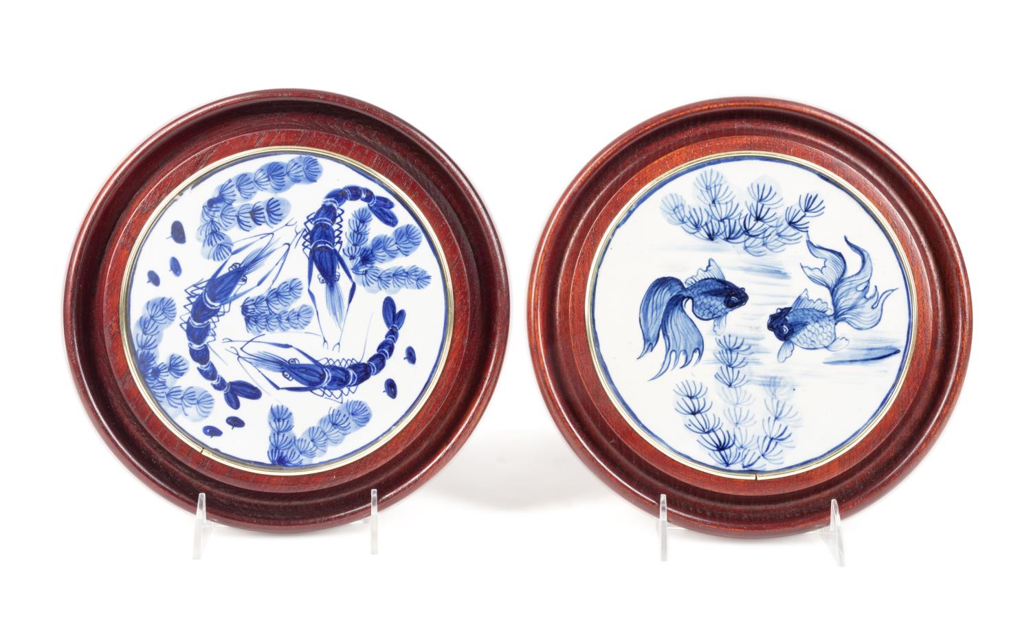 TWO CHINESE BLUE & WHITE WALL MEDALLIONS