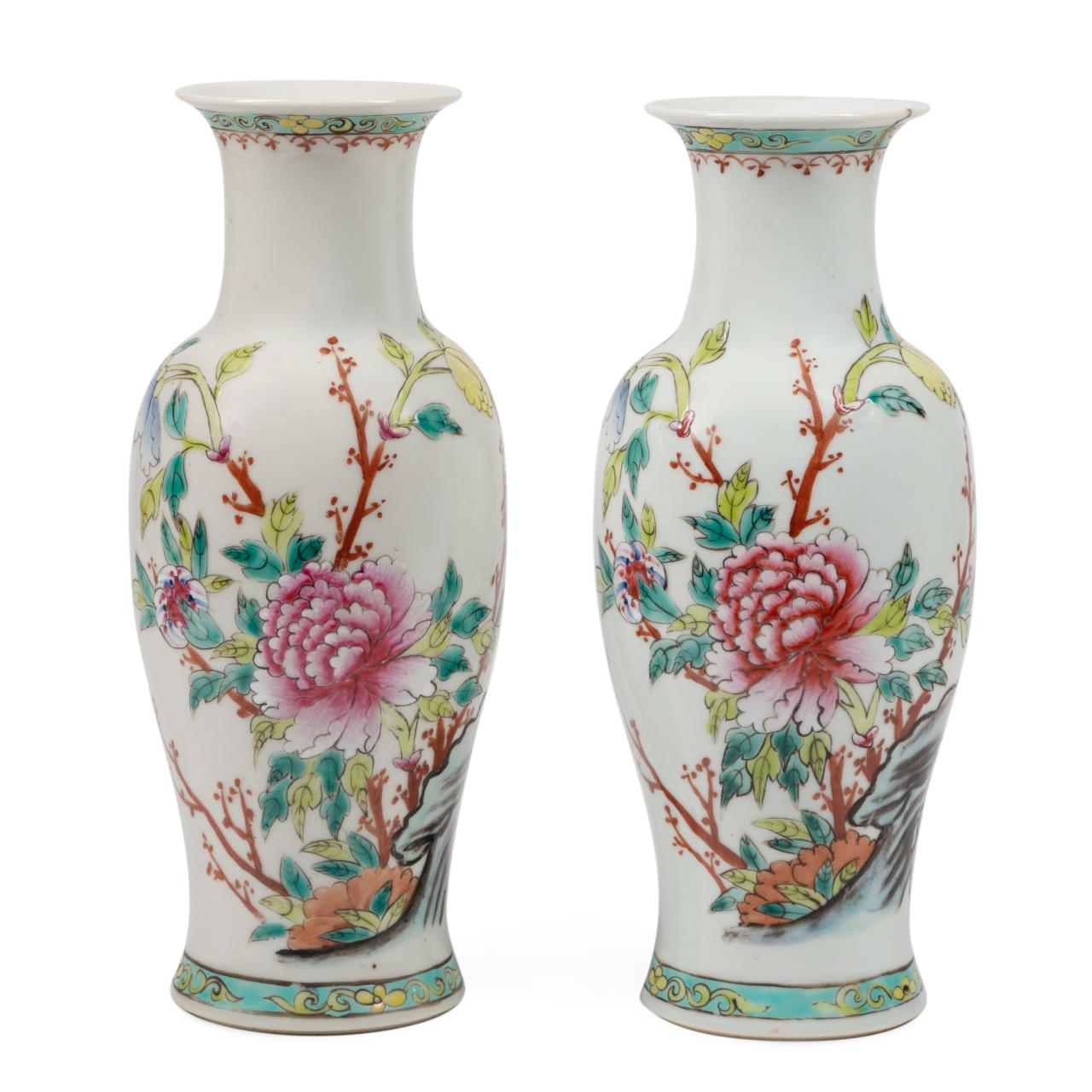 PAIR CHINESE FAMILLE ROSE BALUSTER