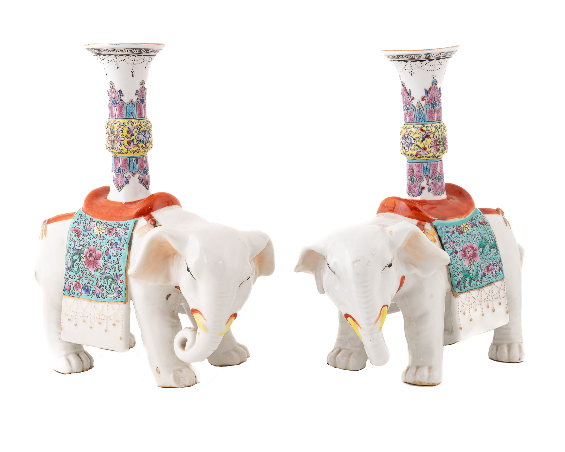 PAIR FAMILLE ROSE ELEPHANT JOSS