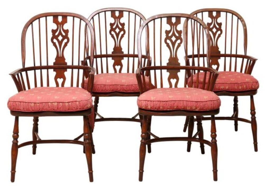 4) WINDSOR CHAIRS SPINDLED & PIERCED