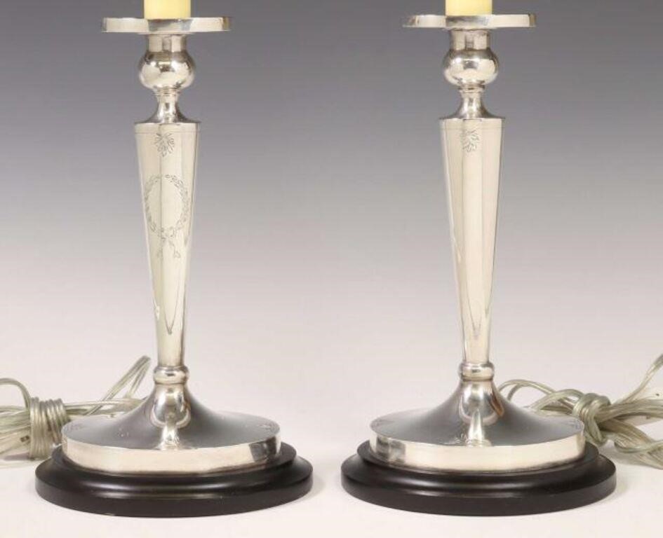 (2) STERLING SILVER CANDLESTICK LAMPS(pair)