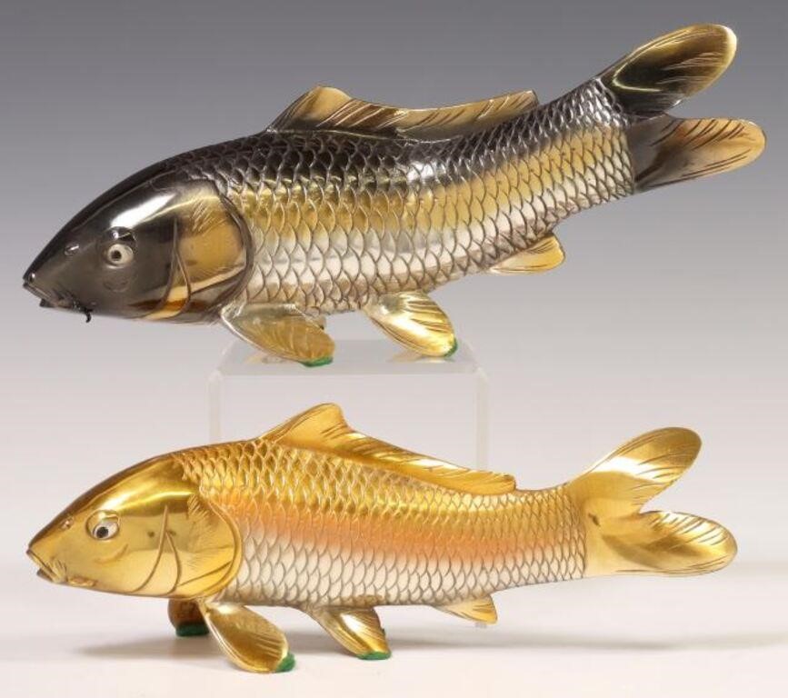 (2) JAPANESE OKIMONO BRONZE KOI