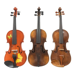 Three Violins
comprising a butterfly-painted