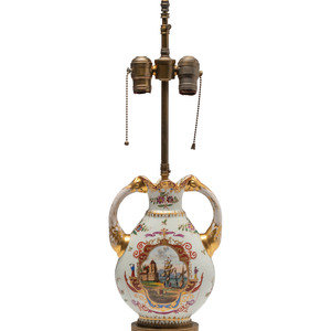 A Continental Porcelain Urn Mounted