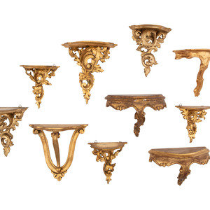 A Set of Ten Rococo Style Giltwood