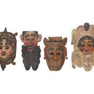 Four Mexican Copper Festival Masks 20th 2f785e