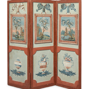A Painted Canvas Three-Panel Floor