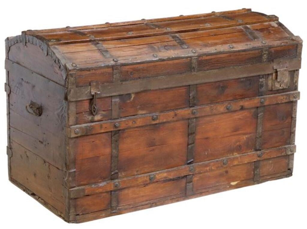 METAL-BOUND WOOD DOME-TOP TRUNK,