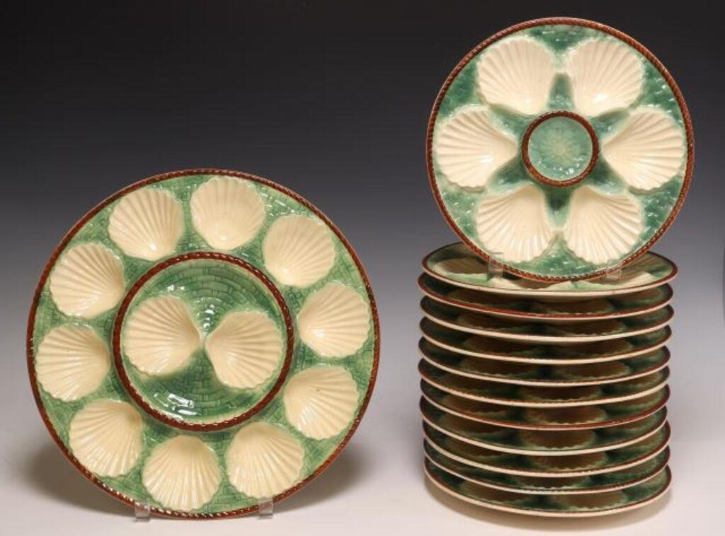  13 FRENCH MAJOLICA OYSTER SERVICE lot 2f7911