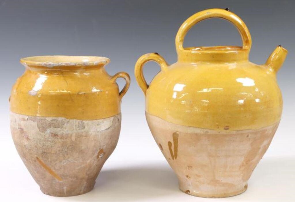  2 FRENCH YELLOW GLAZED EARTHENWARE 2f790d