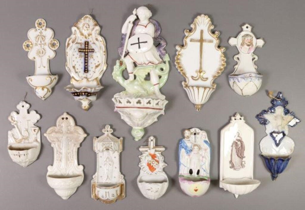 (12) PORCELAIN HOLY WATER FONTS,