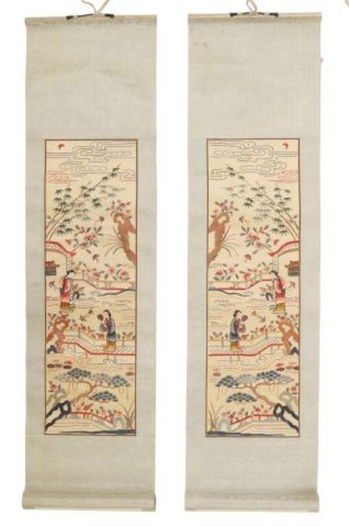  2 CHINESE SILK EMBROIDERY SCROLLS lot 2f793a