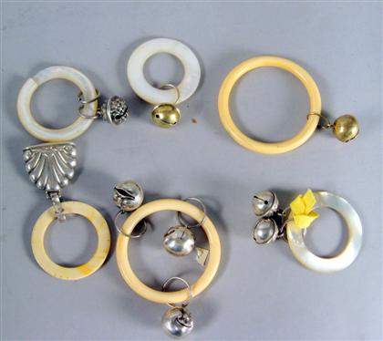 Group of six Victorian ring rattles 4bf5a