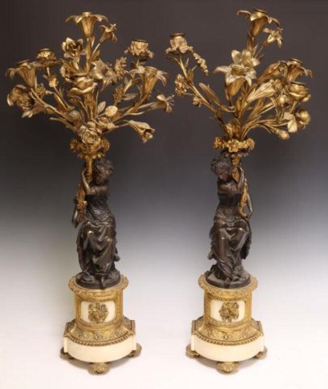 (2) FRENCH GILT & PATINATED BRONZE