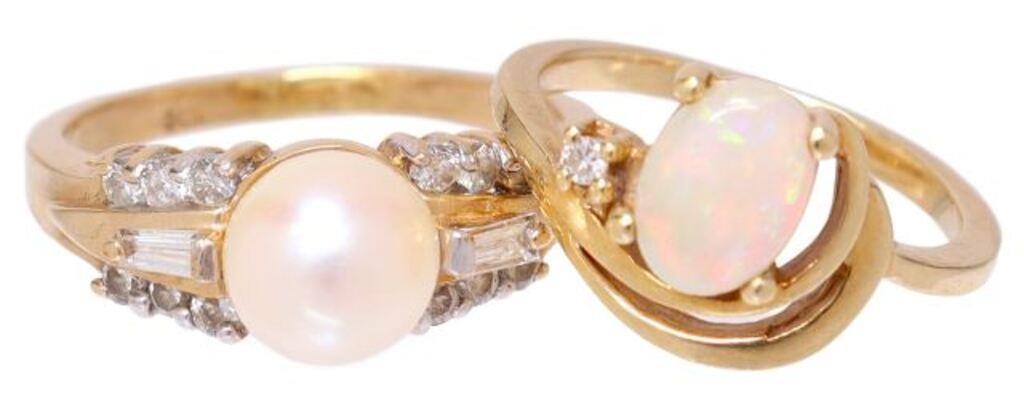  2 ESTATE 14KT GOLD PEARL DIAMOND  2f7c67