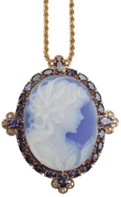 ESTATE 14KT DIAMOND TANZANITE CAMEO 2f7c6a