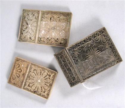 Three silver filigree card cases