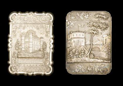Two 'castle top' silver card cases