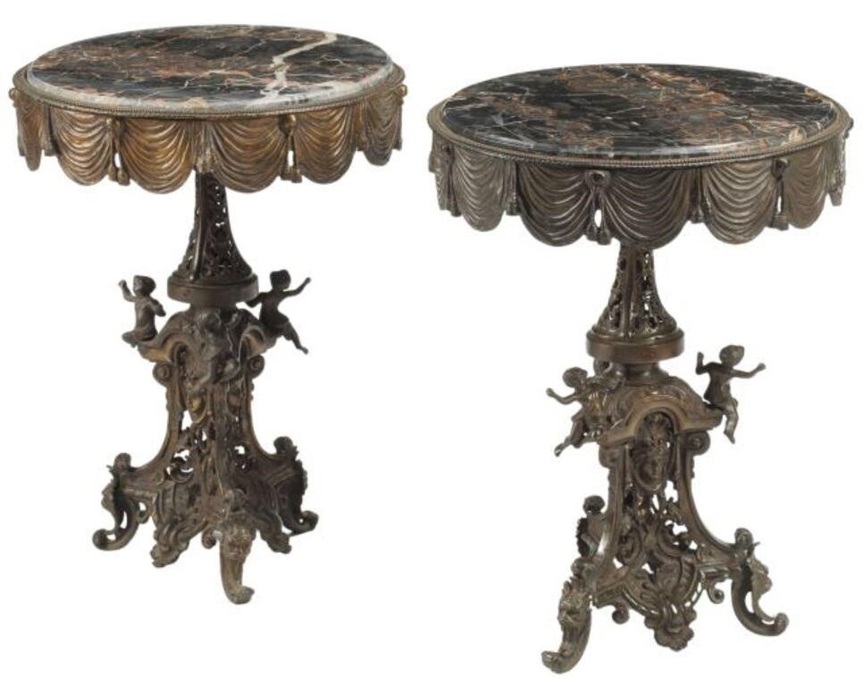 (2) LOUIS XV STYLE MARBLE-TOP BRONZE