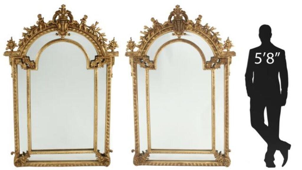 MONUMENTAL REGENCE STYLE GILT MIRRORS,