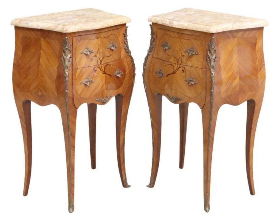 (2) LOUIS XV STYLE MARBLE-TOP INLAID