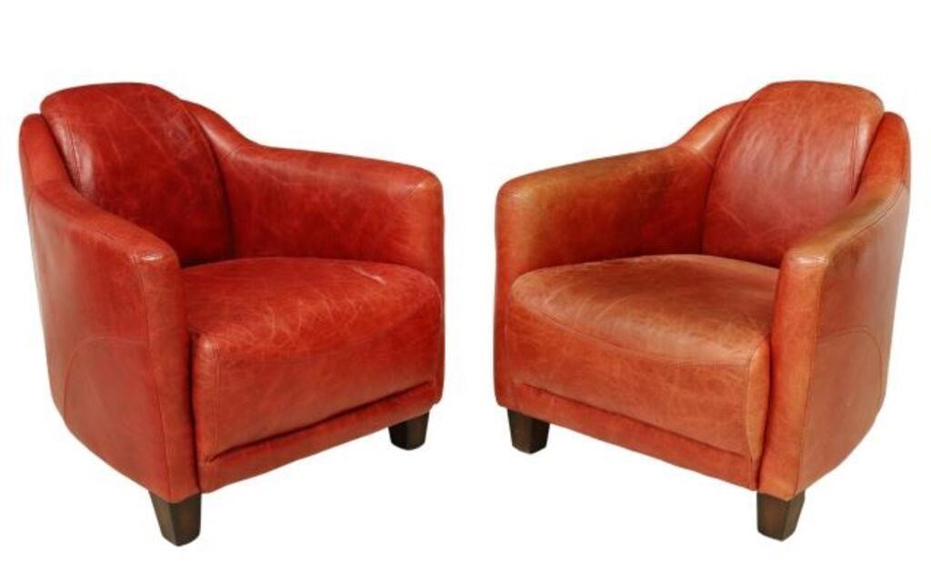  2 MODERN RED LEATHER CLUB CHAIRS pair  2f7eb6