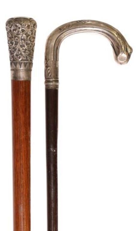 (2) SILVER-HANDLED & OTHER WALKING STICKS/