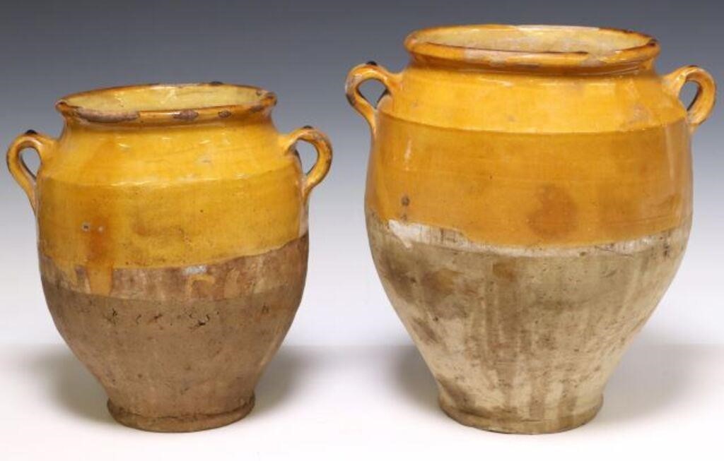  2 FRENCH OCHRE GLAZED EARTHENWARE 2f7f47