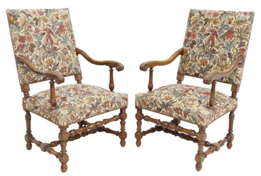  2 FRENCH LOUIS XIII STYLE UPHOLSTERED 2f7f57