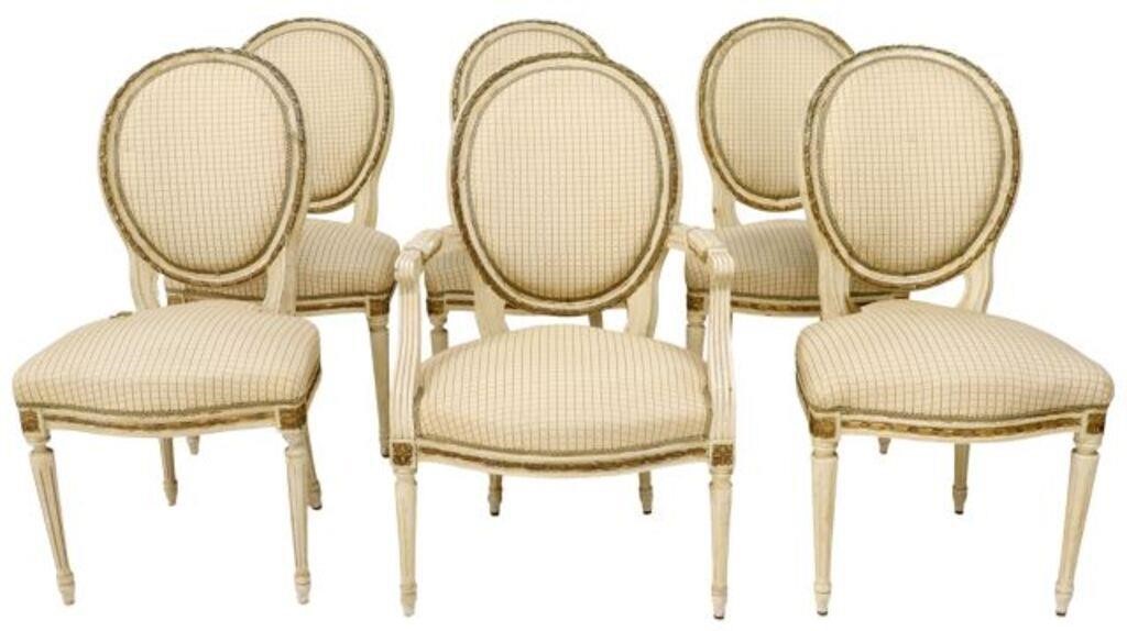 (6) FRENCH LOUIS XVI STYLE UPHOLSTERED