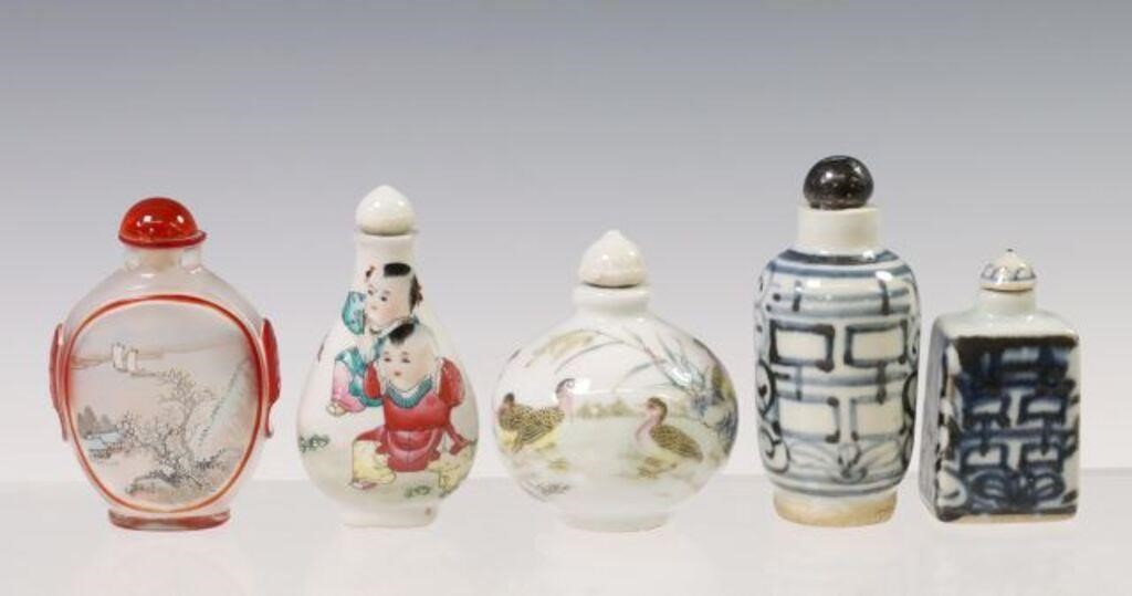 (5) CHINESE GLASS & PORCELAIN SNUFF