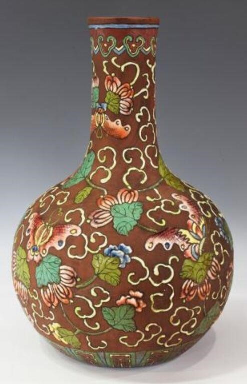 LARGE CHINESE YIXING POLYCHROME