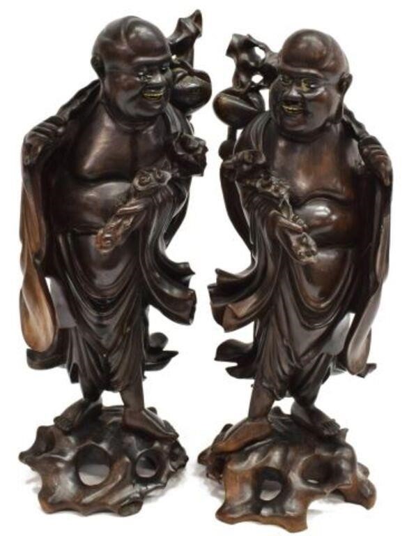 (2) CHINESE CARVED HARDWOOD FIGURES