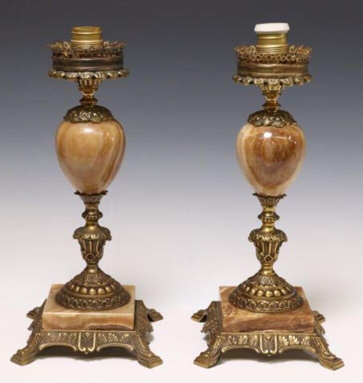 (2) SPANISH ONYX & BRONZE ONE-LIGHT