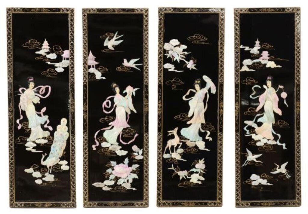 (4) CHINESE BLACK LACQUERED WALL-HANGING