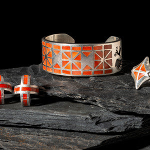 Zuni Silver and Channel Inlay Coral 2f81cf