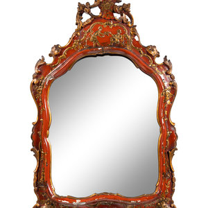 A Venetian Style Red and Gilt Japanned