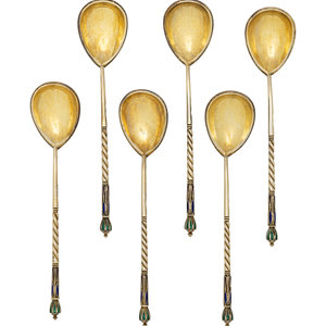 A Cased Set of Six Russian Enameled 2f834a