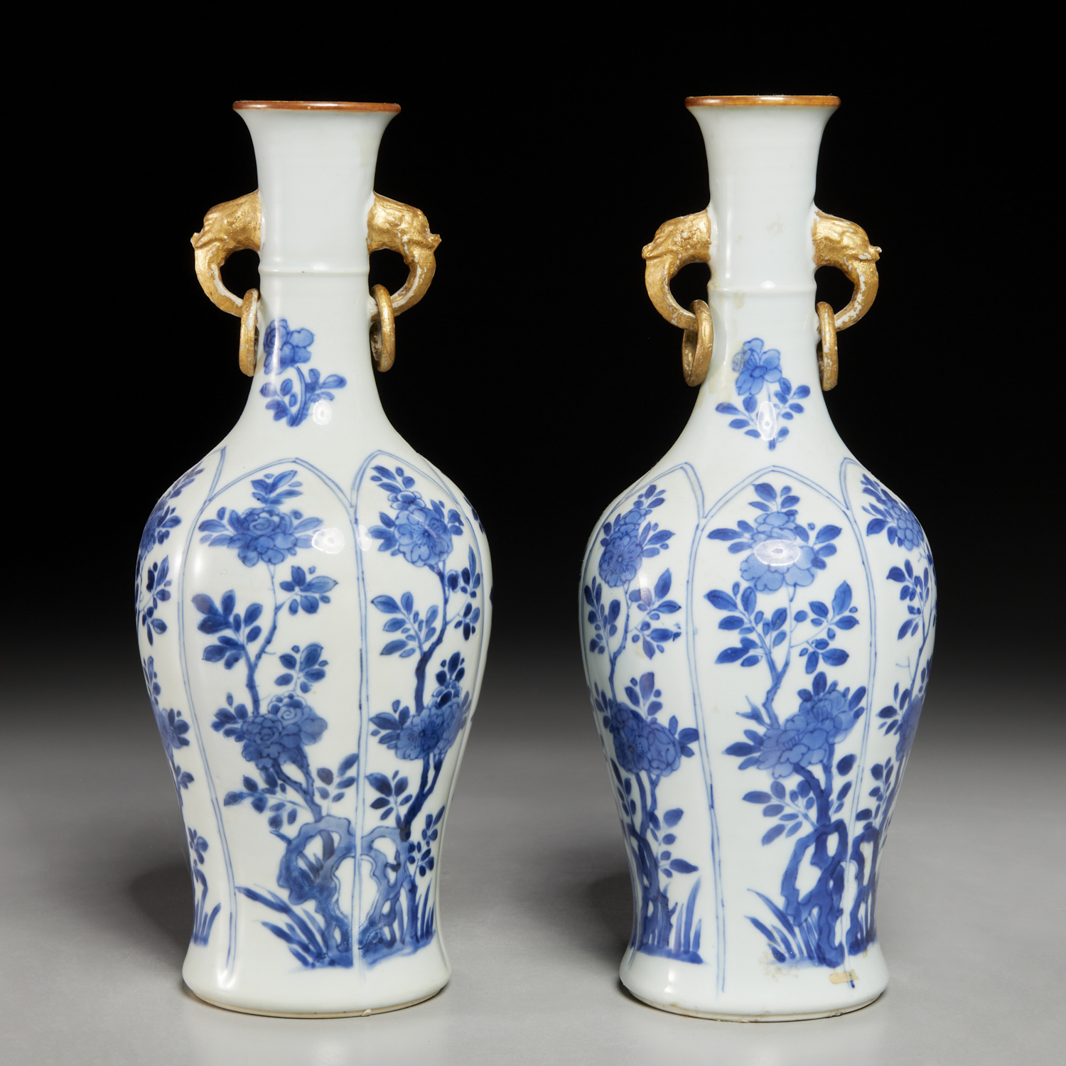 PAIR CHINESE GILT BLUE AND WHITE