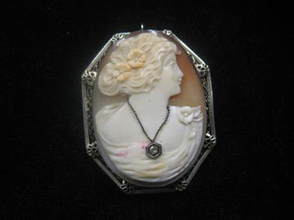 Oval cameo chatelaine pin 19th 20th 4c45b