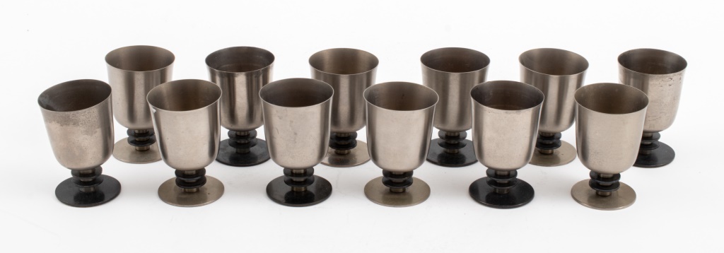 ART DECO PEWTER CUPS, SET OF 12