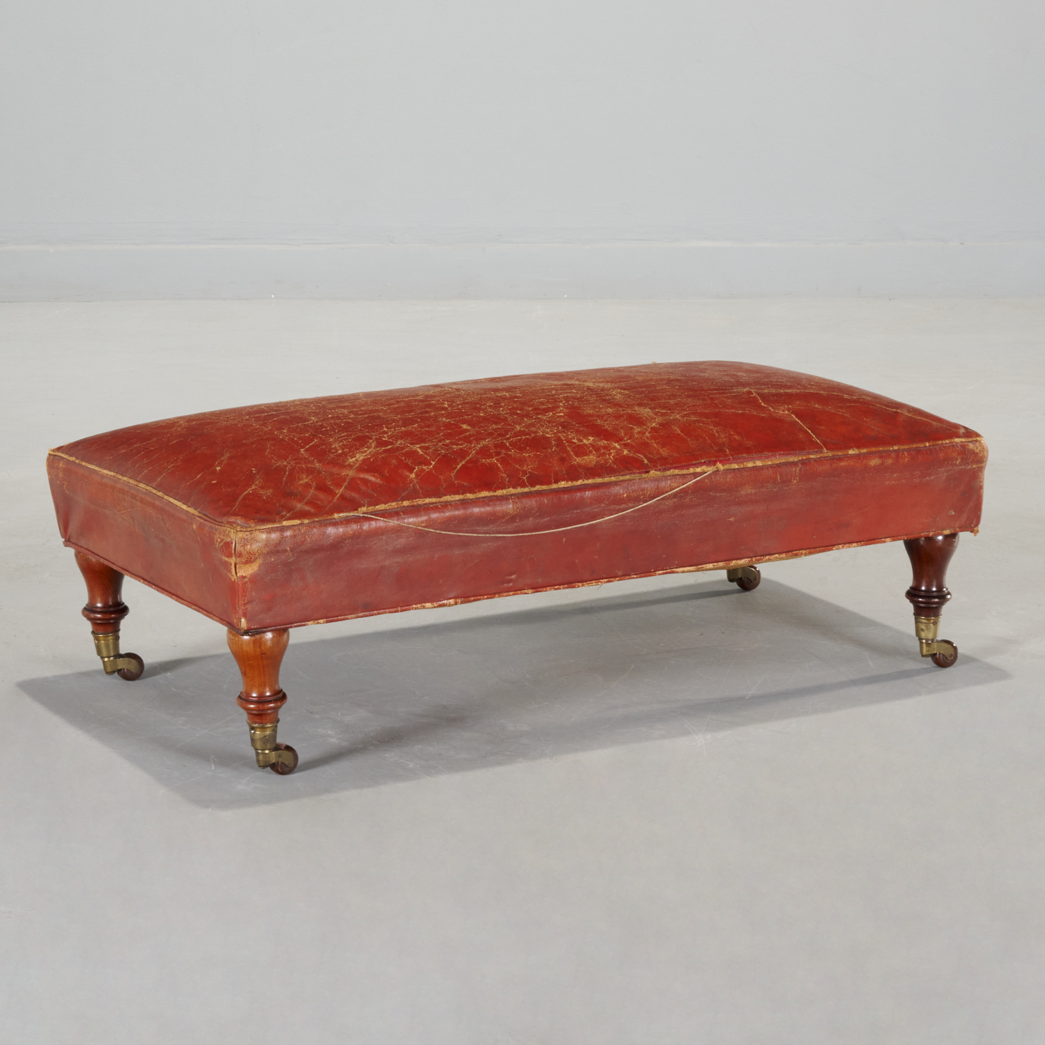 EDWARDIAN VINTAGE RED LEATHER FOOTSTOOL 2fabb4