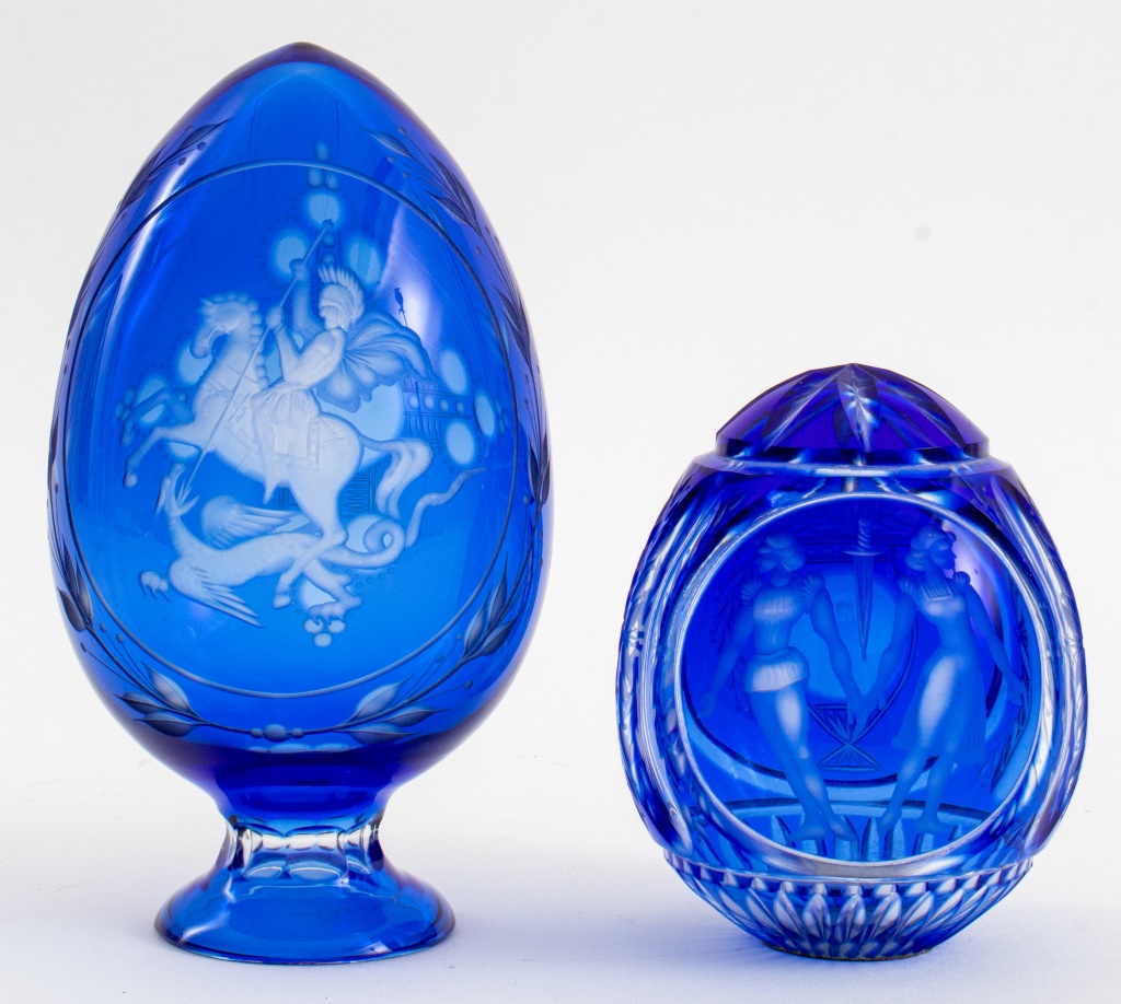 RUSSIAN ENGRAVED COBALT GLASS EASTER 2fabea