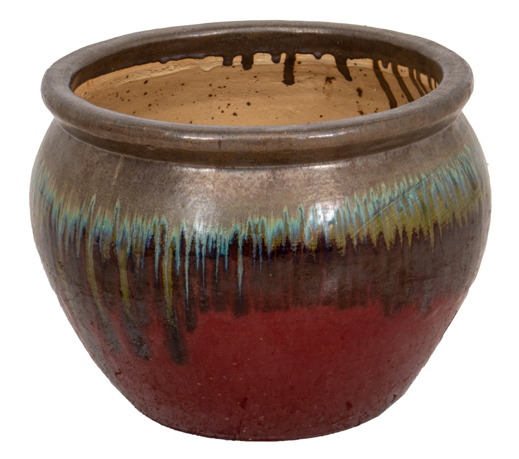 POLYCHROME GLAZED CERAMIC PLANTER