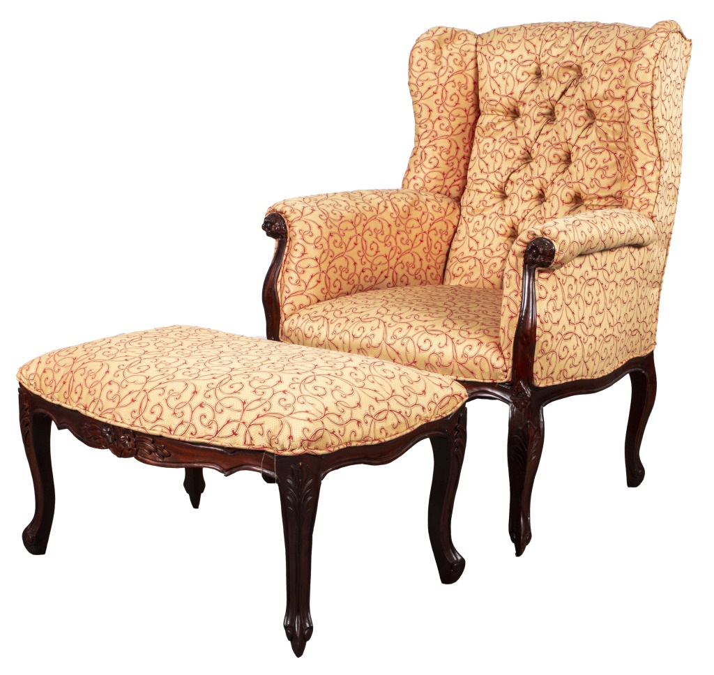 LOUIS XV STYLE WINGCHAIR AND OTTOMAN 2fac3e