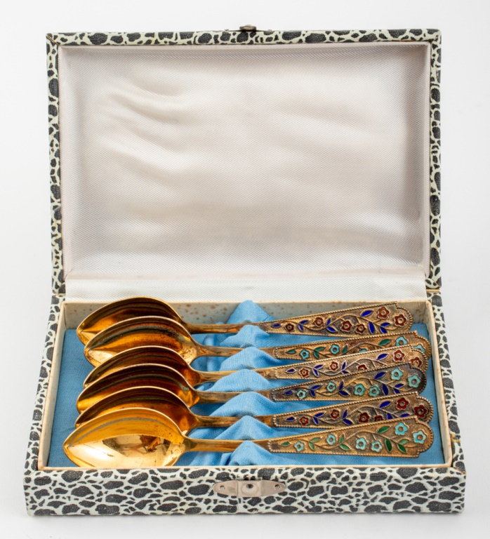 SOVIET SILVER GILT AND CLOISONNE