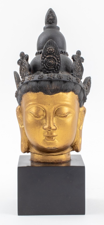 THAI GILT METAL BUDDHA BUST SCULPTURE