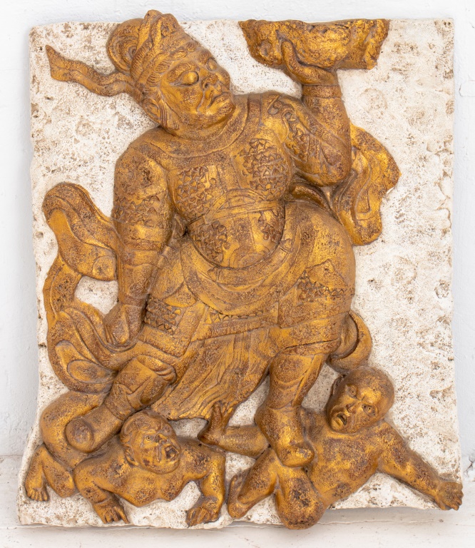 CHINESE PLAQUE OF GODDESS ON DEMONS